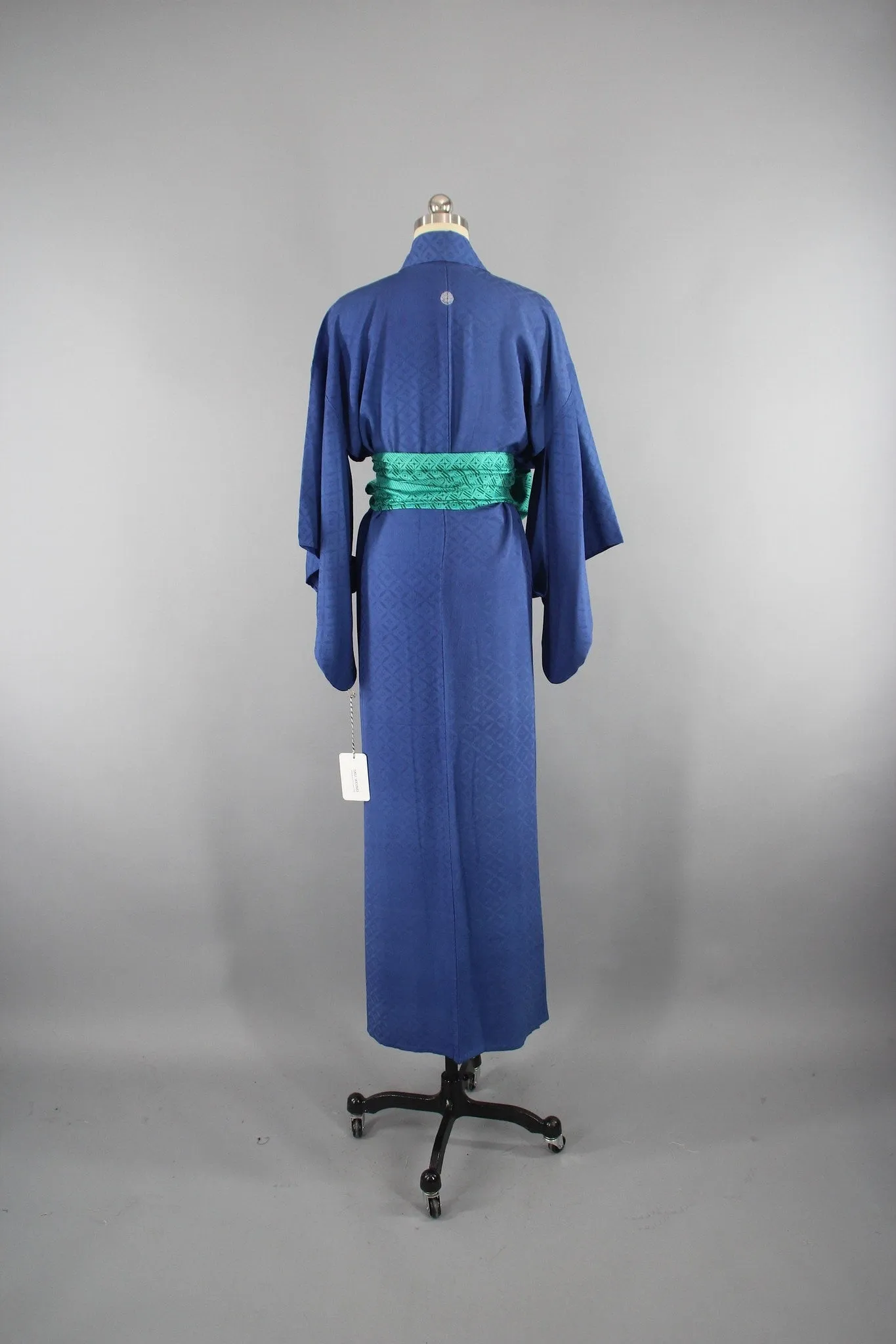 1950s Vintage Silk Kimono Robe / Bright Blue